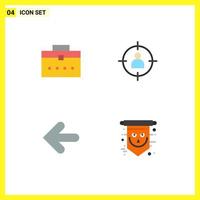 Group of 4 Modern Flat Icons Set for bag arrow interface target back Editable Vector Design Elements