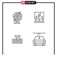 Set of 4 Vector Filledline Flat Colors on Grid for education thinking brainstorming solution sport Editable Vector Design Elements