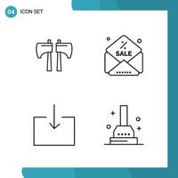 Vector Pack of 4 Outline Symbols Line Style Icon Set on White Background for Web and Mobile