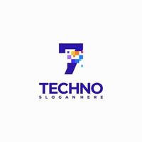 7 Pixel Number Logo Design Template, Pixel Technology logo symbol concept vector