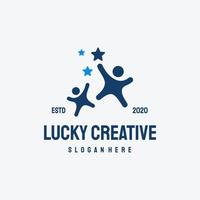 Kid Reaching star logo retro vintage vector template, Reach dreams logo