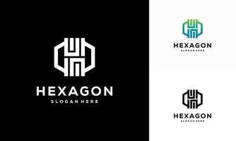 Modern Line Hexagon logo designs template, Hexagon Tech logo vector