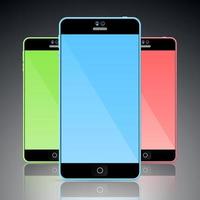 Set of colorful mobile smart phones. Blue, green, and red vector