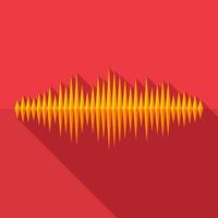 Flat music wave icon with long shadow on red background vector