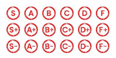 Grades results in a grunge circle. pluses and minuses. vector