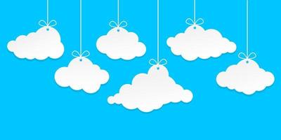 Set of clouds hangs on blue background. vector