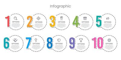 Set of numbers 1 to 10 circle patch infographic. Vector illustration.