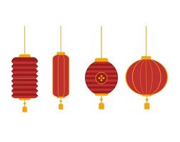 Set of red chinese lanterns vector