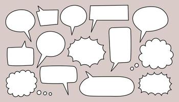 Set of speak bubble text, chatting box, message box outline cartoon vector design. Balloon doodle style of thinking sign