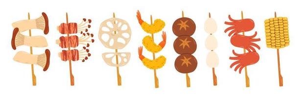 Yakitori set with different skewers, for asian fast food and take out restaurants vector