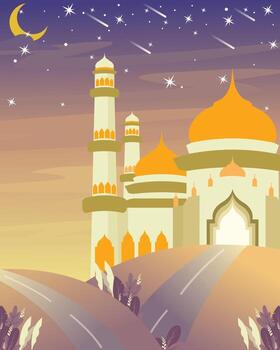 Portrait Background Design with Mosque View in the Afternoon vector