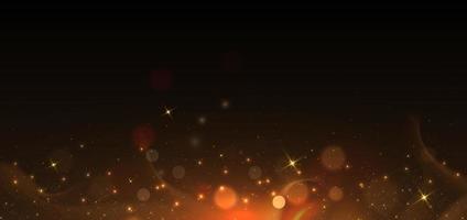 Abstract elegant bokeh golden light effect on dark brown background. vector