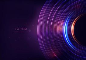 Abstract technology futuristic neon circle lines glowing blue and red light lines with speed motion blur effect on dark purple background. vector