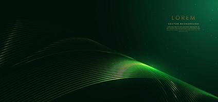 Abstract luxury curve glowing lines on green background. Template premium award design. vector