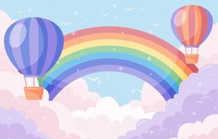 Rainbow Colorful Background With Cloud And Sparkling Star vector