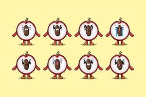 Set kawaii Lychee cartoon character expressions vector