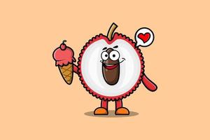 Cute Cartoon Lychee character holding ice cream vector