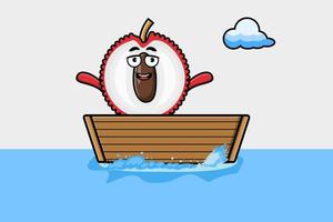 cute cartoon Lychee get on boat vector