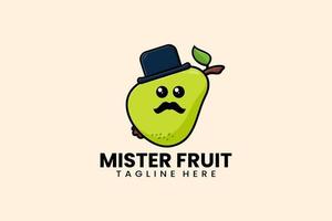 Flat modern template mister pear fruits logo vector