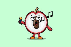 Cute cartoon Lychee singer character holding mic vector