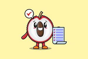 Cute cartoon Lychee character hold checklist note vector