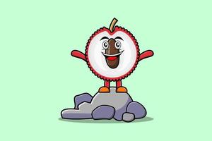 Cute cartoon Lychee character standing in stone vector