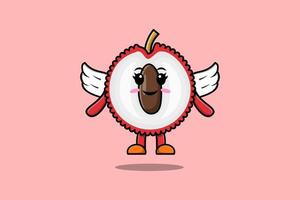 Cute cartoon Lychee character wearing wings vector