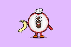 Cute cartoon Lychee chef with menu in hand vector