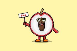 Cute cartoon Lychee character holding sale sign vector