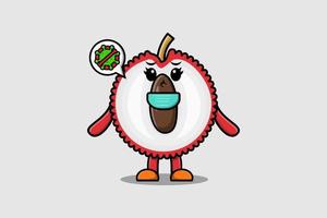 Cute cartoon Lychee using mask to prevent virus vector