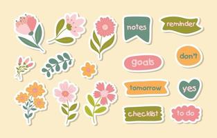 Spring Colorful Flower Journal Sticker Collection vector