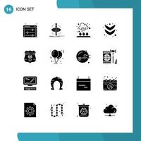 Editable Vector Line Pack of 16 Simple Solid Glyphs of shield full science down cold Editable Vector Design Elements