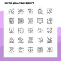 conjunto de iconos de línea de concepto de atención médica del hospital conjunto de 25 iconos diseño de estilo minimalista vectorial conjunto de iconos negros paquete de pictogramas lineales vector