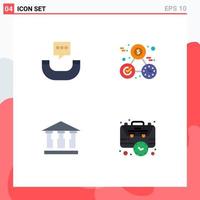 Mobile Interface Flat Icon Set of 4 Pictograms of message mony clock perfection business Editable Vector Design Elements