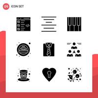 Pack of 9 Universal Glyph Icons for Print Media on White Background vector