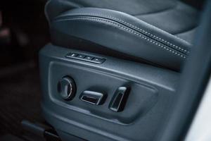 Close up detailed view of interior of brand new modern car photo