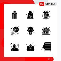 Creative Set of 9 Universal Glyph Icons isolated on White Background Creative Black Icon vector background