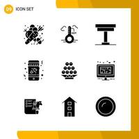 9 Icon Set Solid Style Icon Pack Glyph Symbols isolated on White Backgound for Responsive Website Designing Creative Black Icon vector background