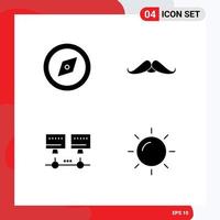 User Interface Pack of 4 Basic Solid Glyphs of compass network moustache male nature Editable Vector Design Elements