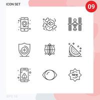 Stock Vector Icon Pack of 9 Line Signs and Symbols for target shield complex healthcare space Editable Vector Design Elements