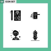 Modern Set of 4 Solid Glyphs and symbols such as coding home planning door female Editable Vector Design Elements