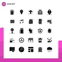 Set of 25 Vector Solid Glyphs on Grid for movie love arrows lock city Editable Vector Design Elements