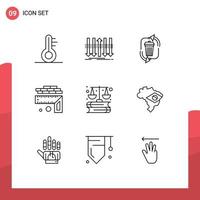 Pack of 9 Modern Outlines Signs and Symbols for Web Print Media such as business level waste height recycle Editable Vector Design Elements