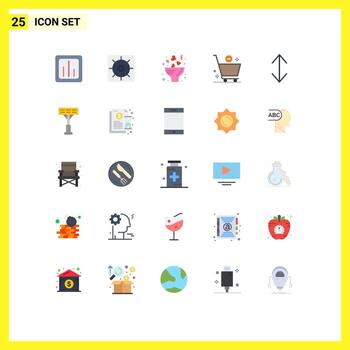 User Interface Pack of 25 Basic Flat Colors of down minus bouquet e cart Editable Vector Design Elements