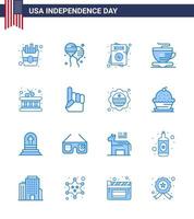 Pack of 16 creative USA Independence Day related Blues of foam hand instrument love drum cup Editable USA Day Vector Design Elements