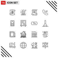 Modern Set of 16 Outlines Pictograph of rug carpet doctor contact us answer Editable Vector Design Elements