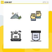 Set of 4 Vector Filledline Flat Colors on Grid for mountain seo nature gloves setting Editable Vector Design Elements