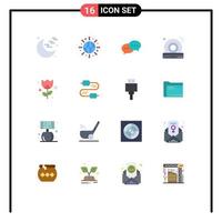 Mobile Interface Flat Color Set of 16 Pictograms of cable romance conversation flower wifi Editable Pack of Creative Vector Design Elements
