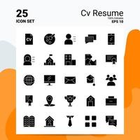 25 CV Resume Icon Set 100 Editable EPS 10 Files Business Logo Concept Ideas Solid Glyph icon design vector