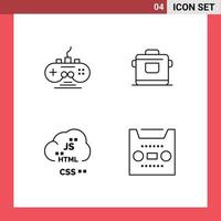 Editable Vector Line Pack of 4 Simple Filledline Flat Colors of controller code game pad rice develop Editable Vector Design Elements